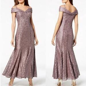 R&M Richards Lavender Lace Sparkly Maxi Floral Dress Mother of the Bride 18W